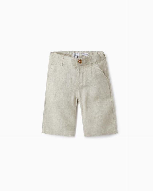 Chino Shorts with Linen for Boys, Beige