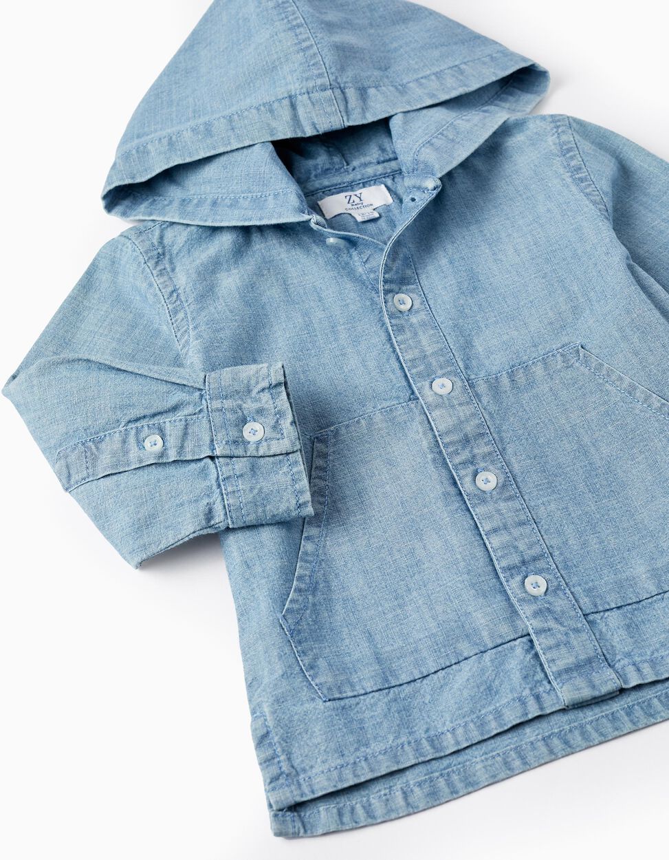 Cotton Denim Shirt with Hood for Baby Boys, Blue