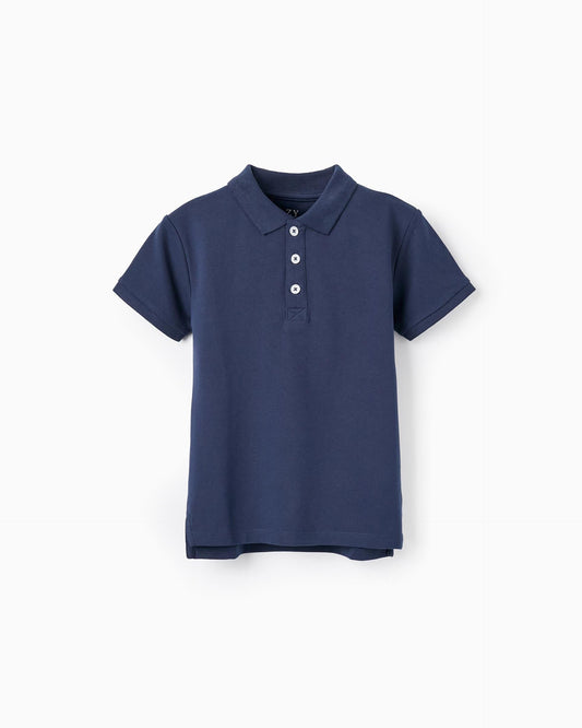 Short Sleeve Polo in Cotton Piqué for Boys, Dark Blue