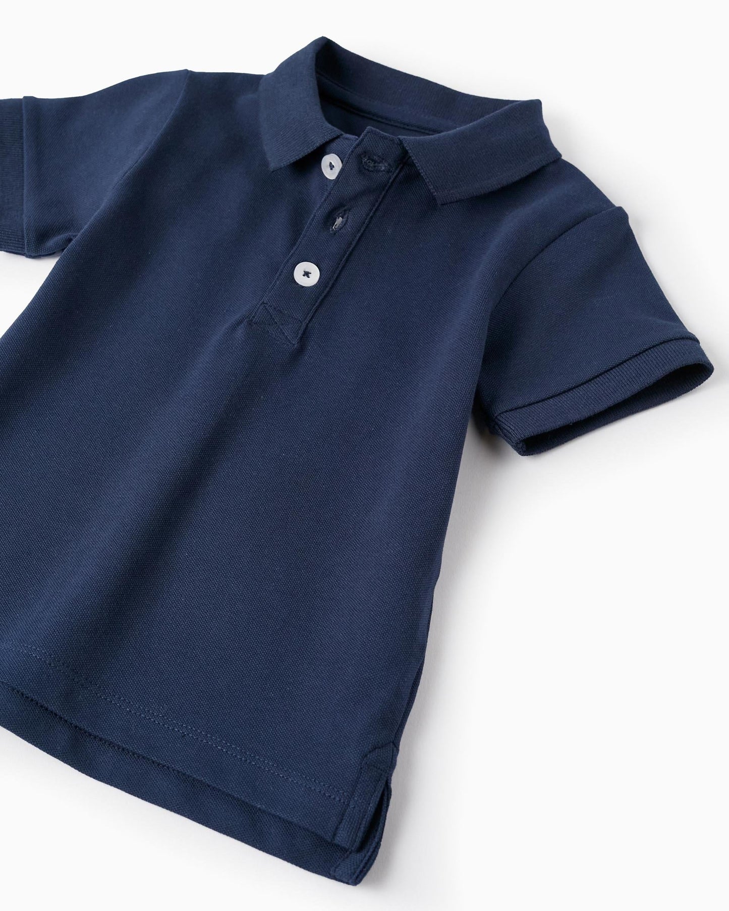 Short Sleeve Cotton Piqué Polo for Baby Boys, Dark Blue