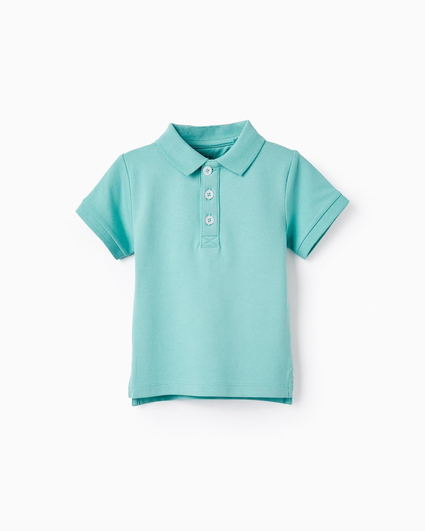 Short Sleeve Cotton Piqué Polo for Baby Boys, Turquoise