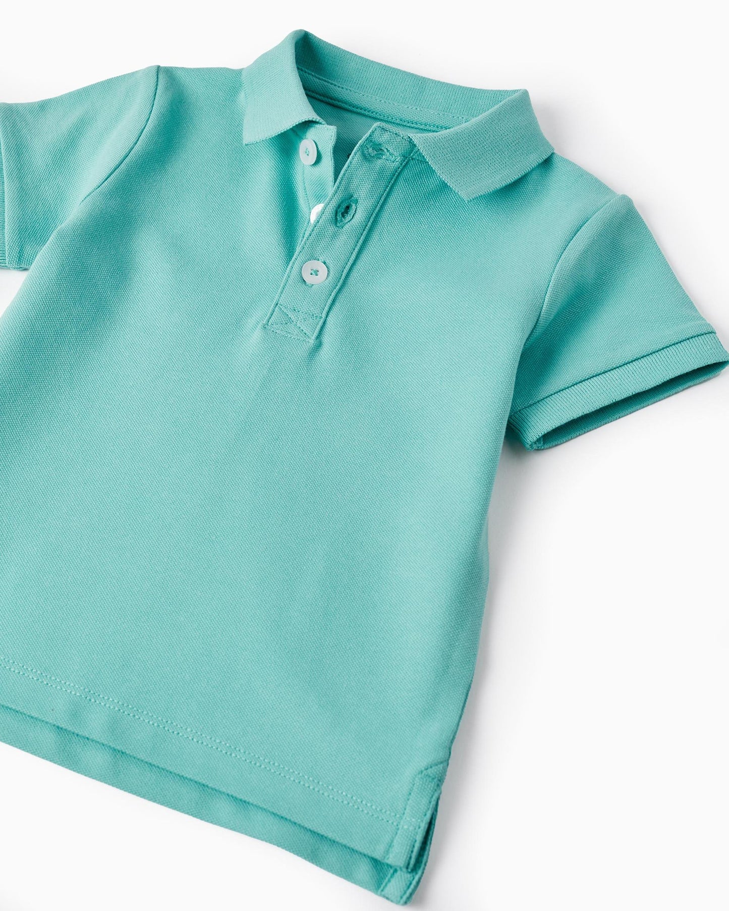 Short Sleeve Cotton Piqué Polo for Baby Boys, Turquoise