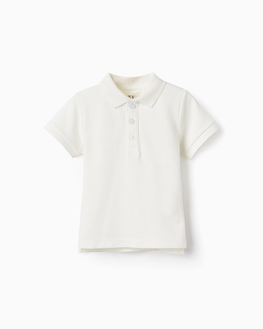 Short Sleeve Polo in Cotton Piqué for Baby Boys, White