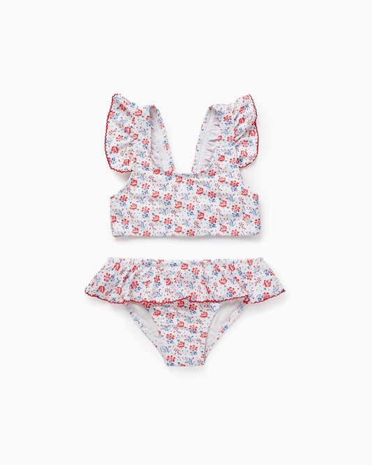 Floral UPF80 Bikini for Girls, White