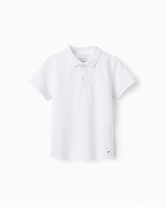 Cotton Polo for Boys, White