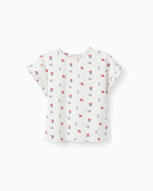 T-Shirt with Floral Pattern for Girls, White