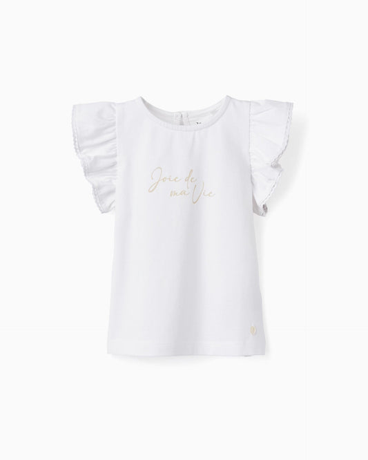 T-Shirt with Lace for Baby Girls 'Joie de ma Vie', White