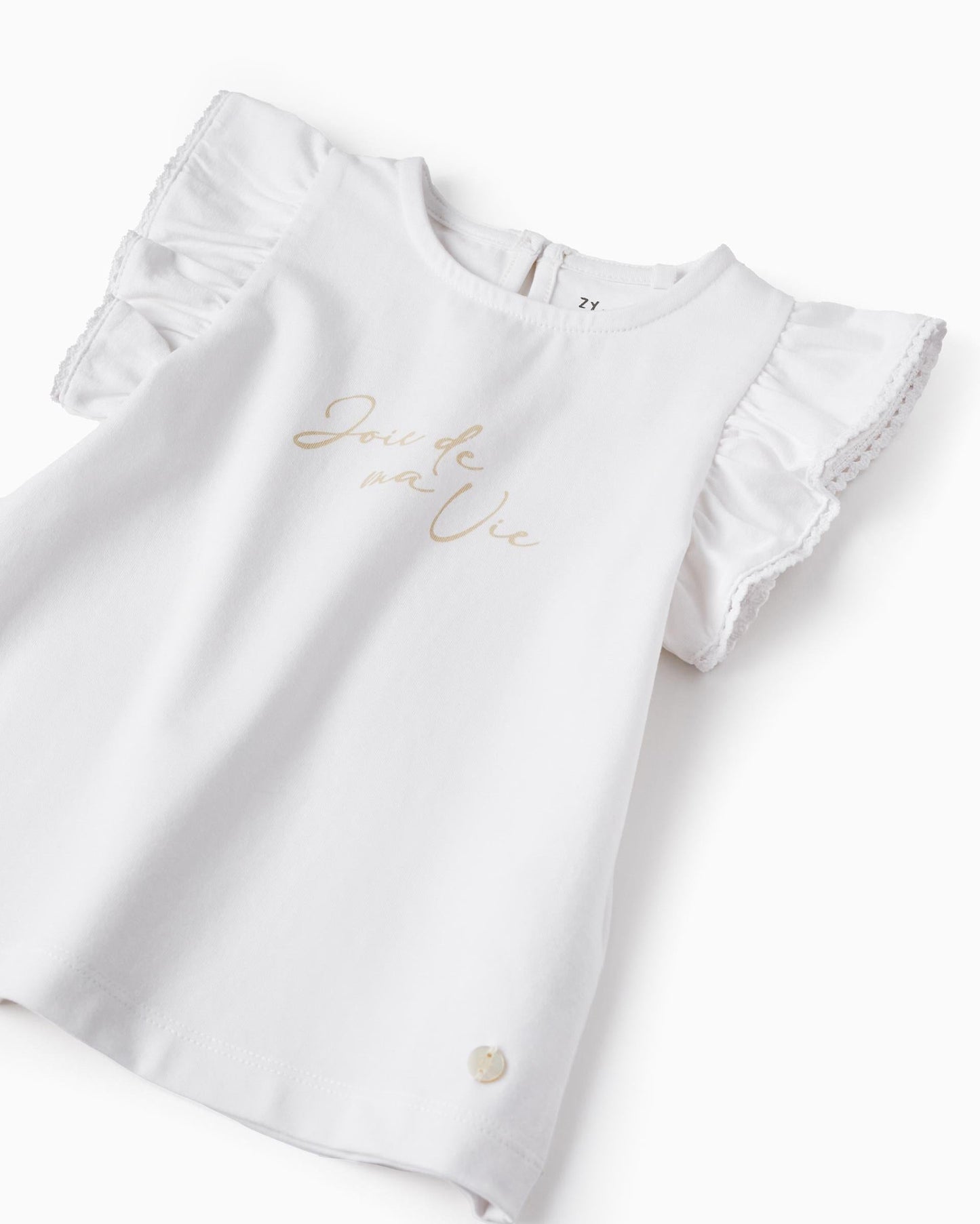 T-Shirt with Lace for Baby Girls 'Joie de ma Vie', White