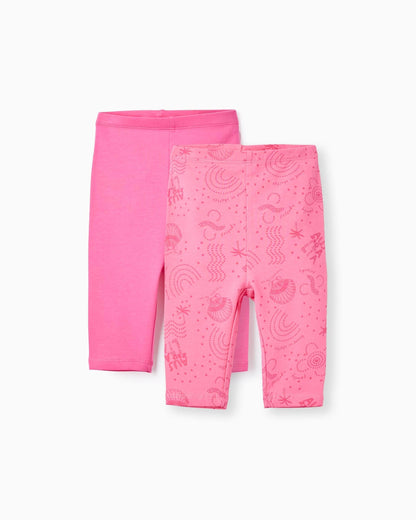 2 Short Leggings in Cotton for Baby Girls, Pink