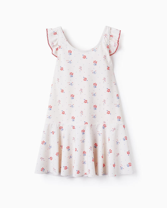 Floral Beach Dress for Girls, White