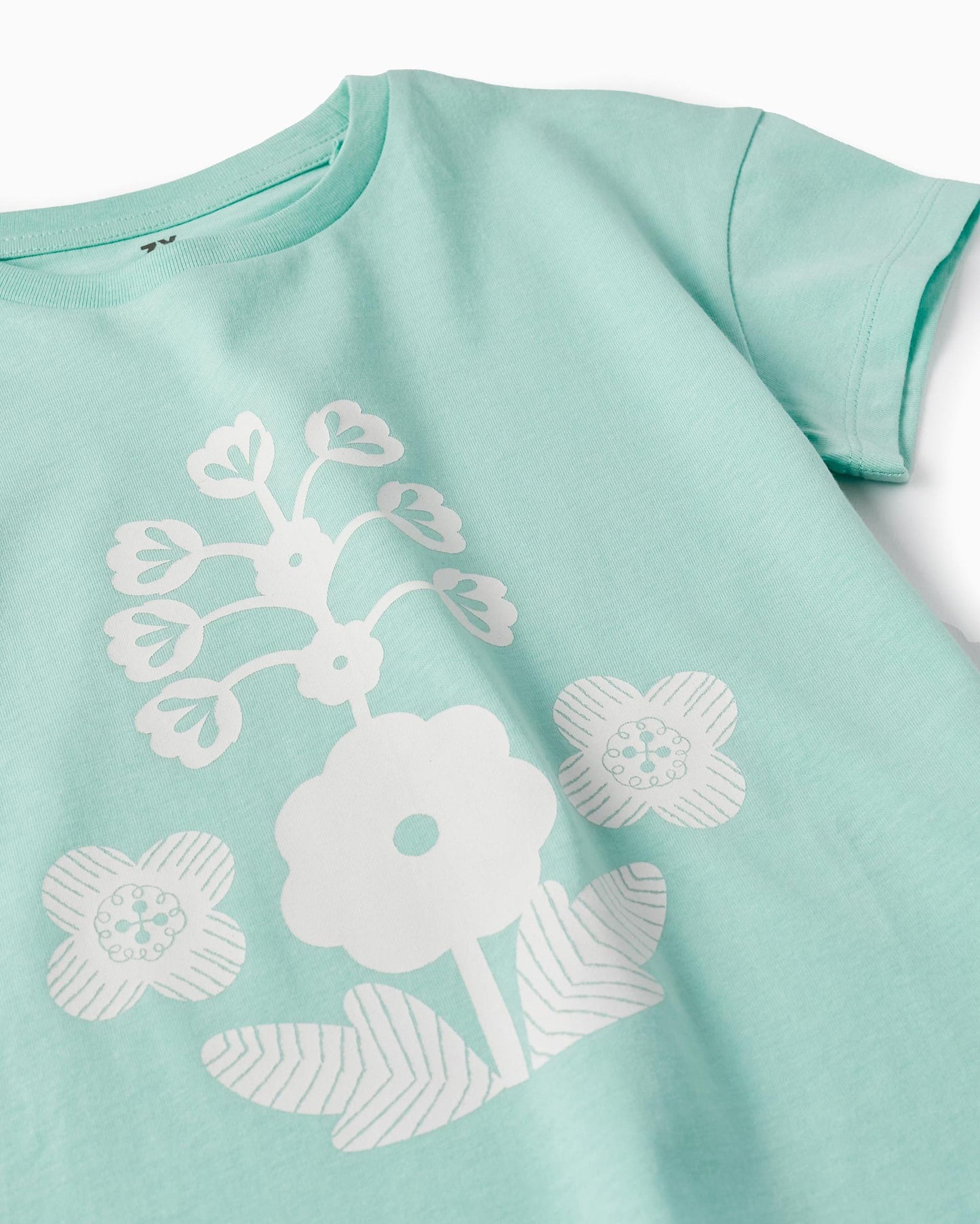 Cotton T-shirt for Girls 'Flowers', Aqua Green