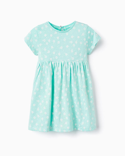 Dress with Pattern for Baby Girls 'Flowers', Aqua Green