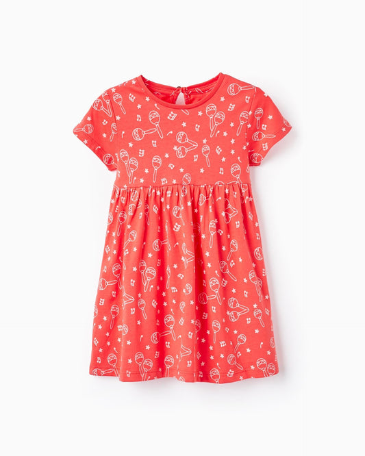 Dress with Pattern for Baby Girls 'Maracas', Dark Coral