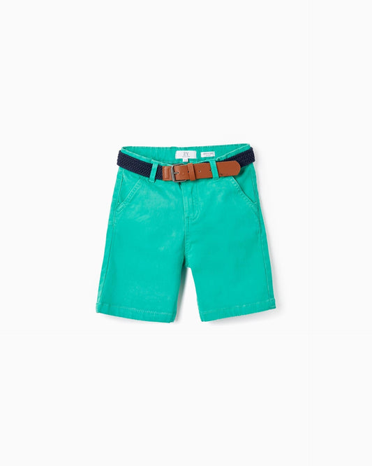 Chino Twill Shorts With Belt for Boys, Green