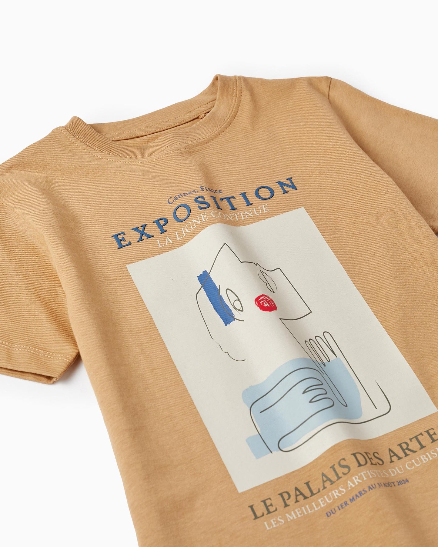 Short Sleeve T-Shirt in Cotton for Boys 'Exposition', Dark Beige