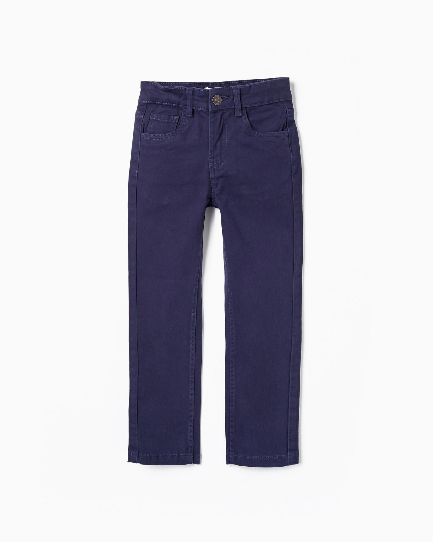 Cotton Twill Skinny Trousers for Boys, Dark Blue