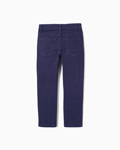 Cotton Twill Skinny Trousers for Boys, Dark Blue