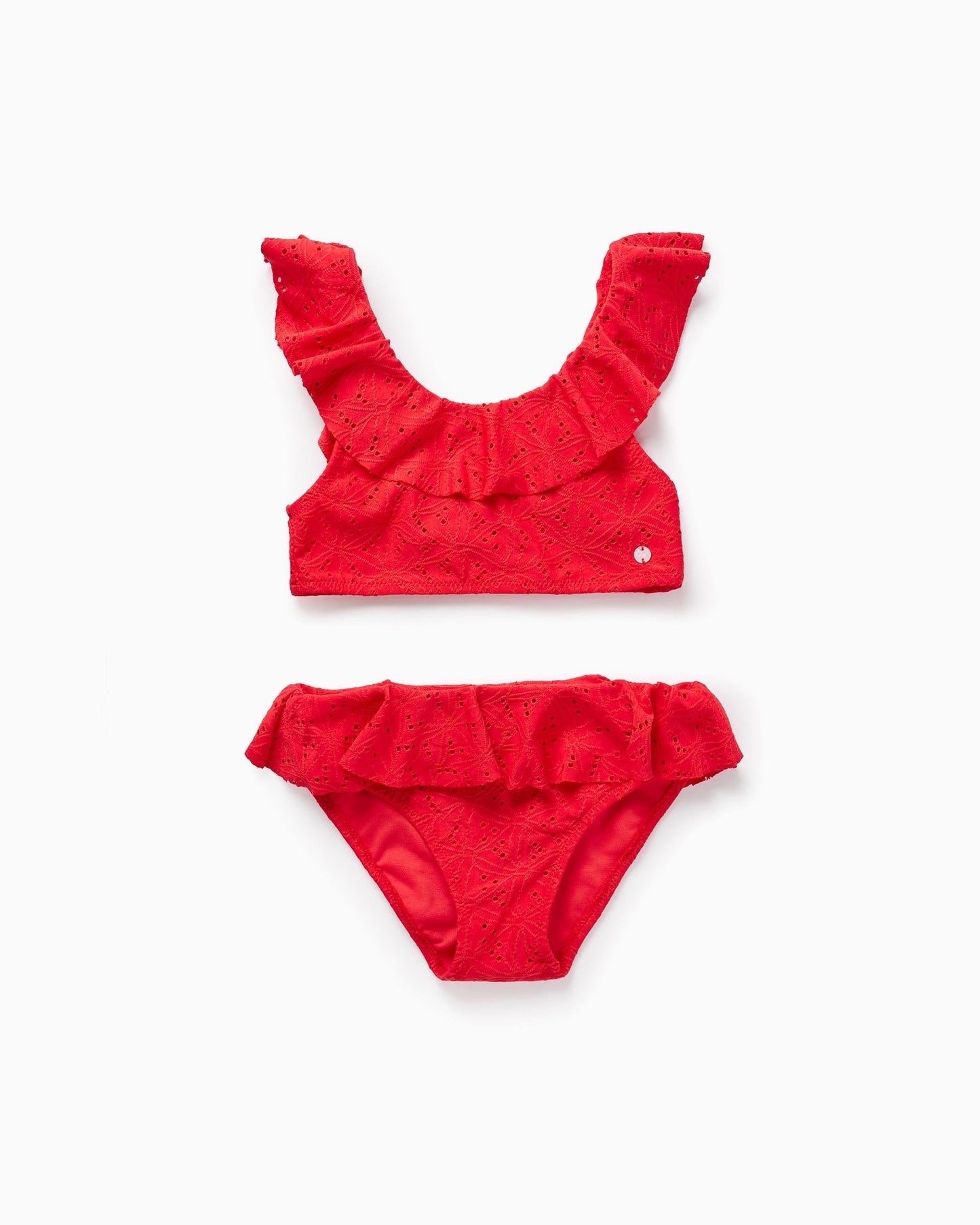 Bikini with Broderie Anglaise for Girls, Red