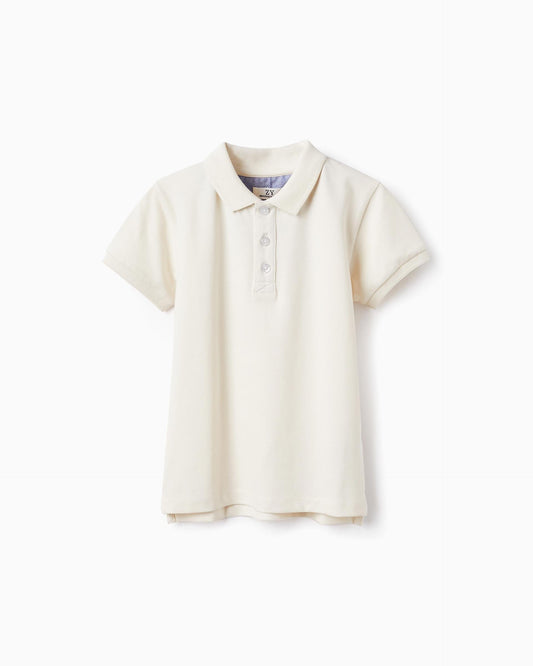 Short Sleeve Polo in Cotton Piqué for Boys 'B&S', White