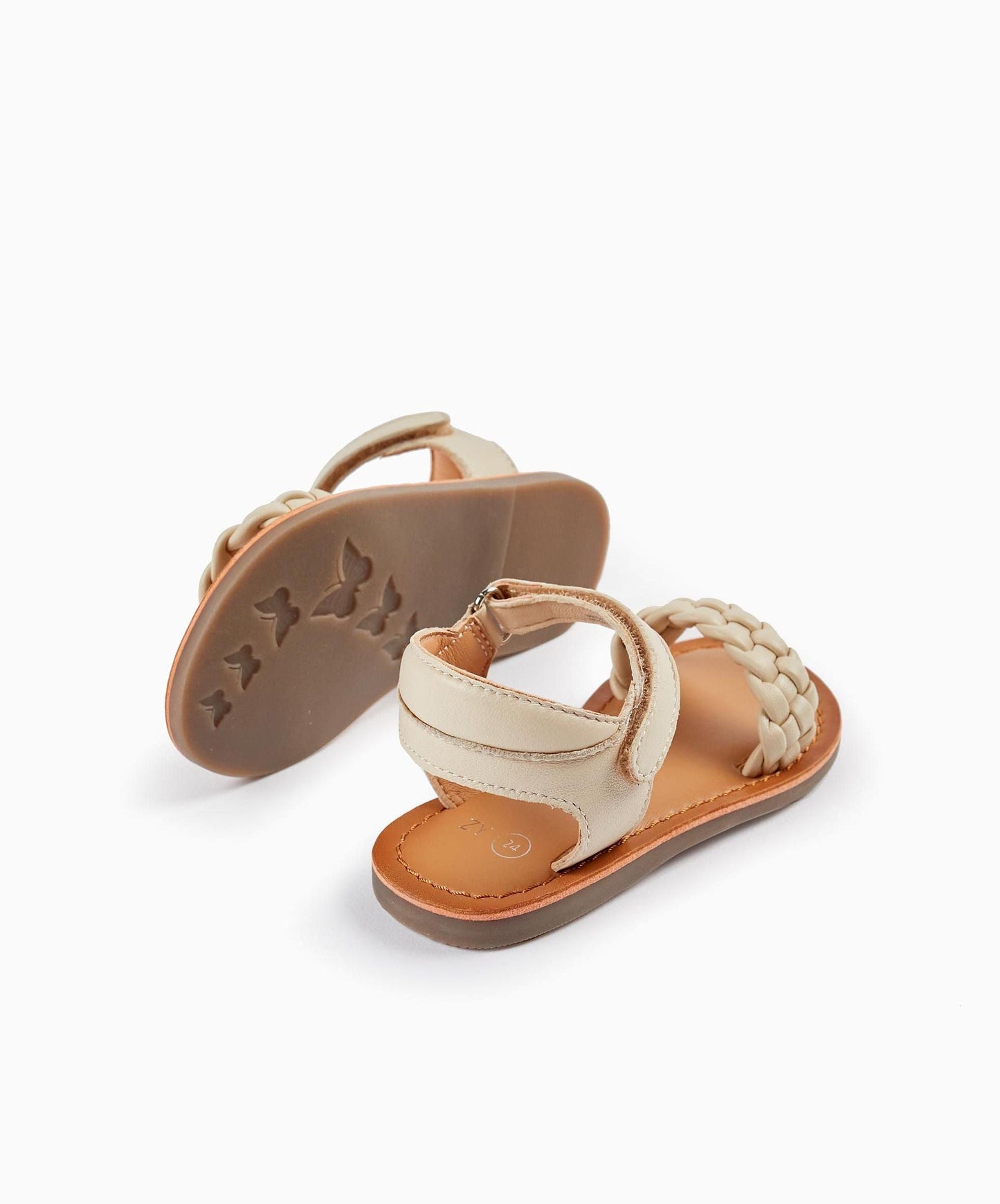 Leather Sandals for Baby Girls, Beige