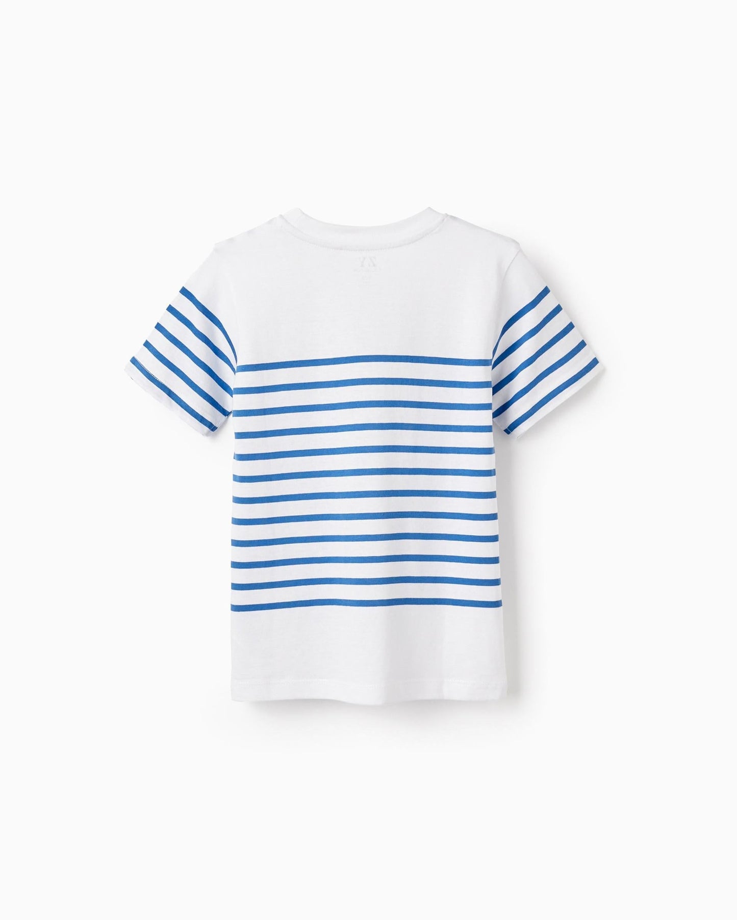 Striped Cotton T-shirt for Boys, White/Blue