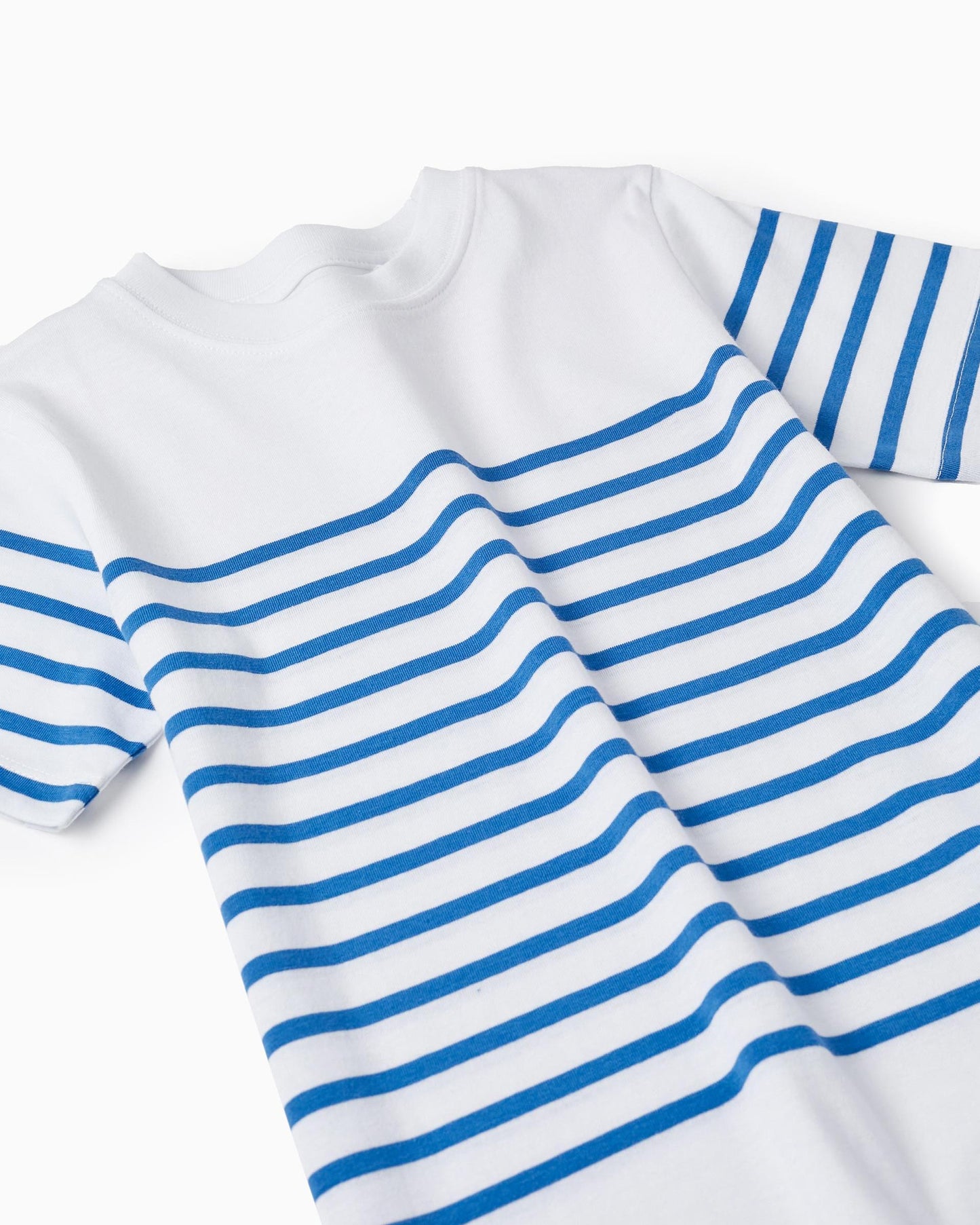 Striped Cotton T-shirt for Boys, White/Blue