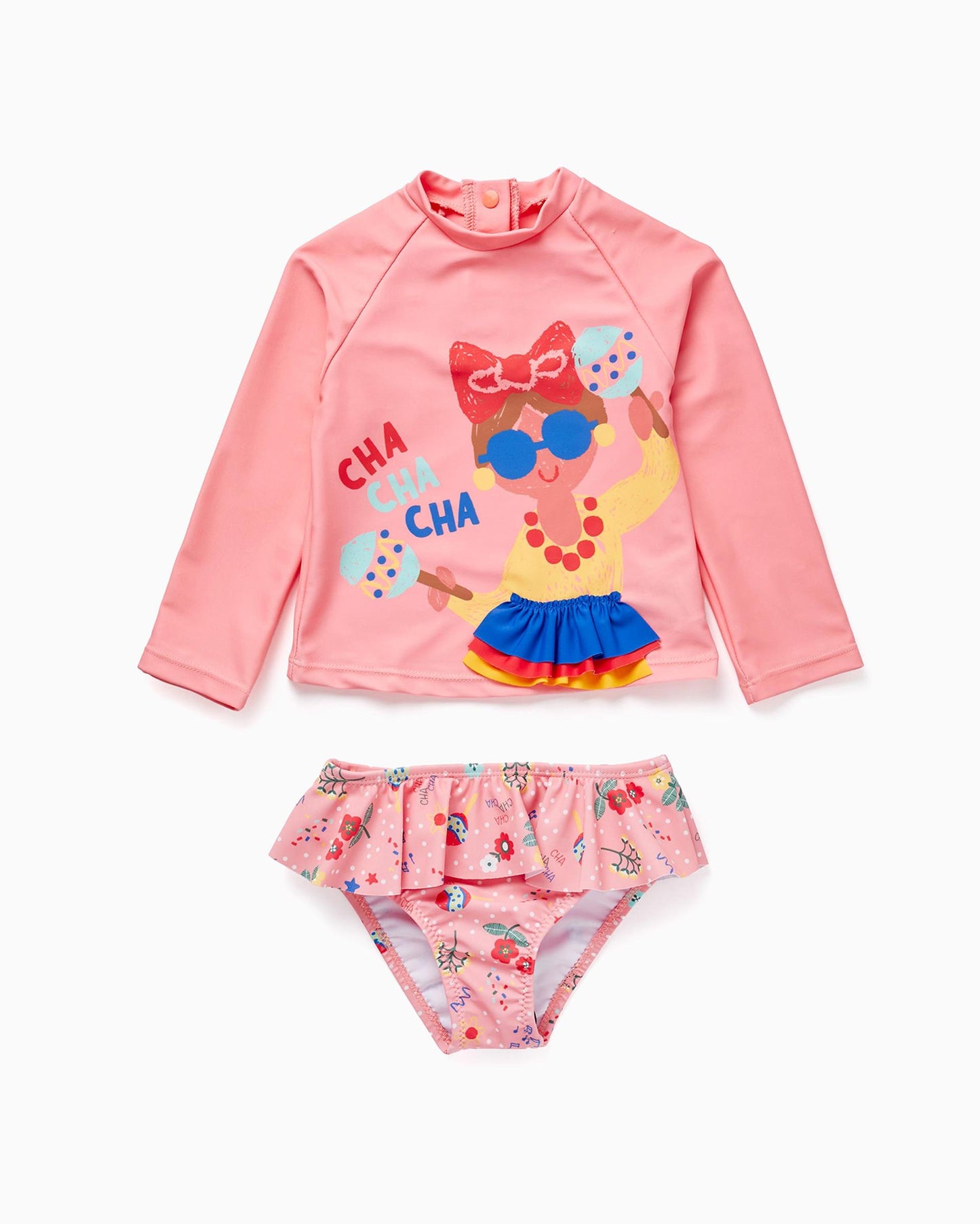 T-shirt + Bikini Bottom UPF80 for Baby Girls 'Cha Cha Cha', Pink