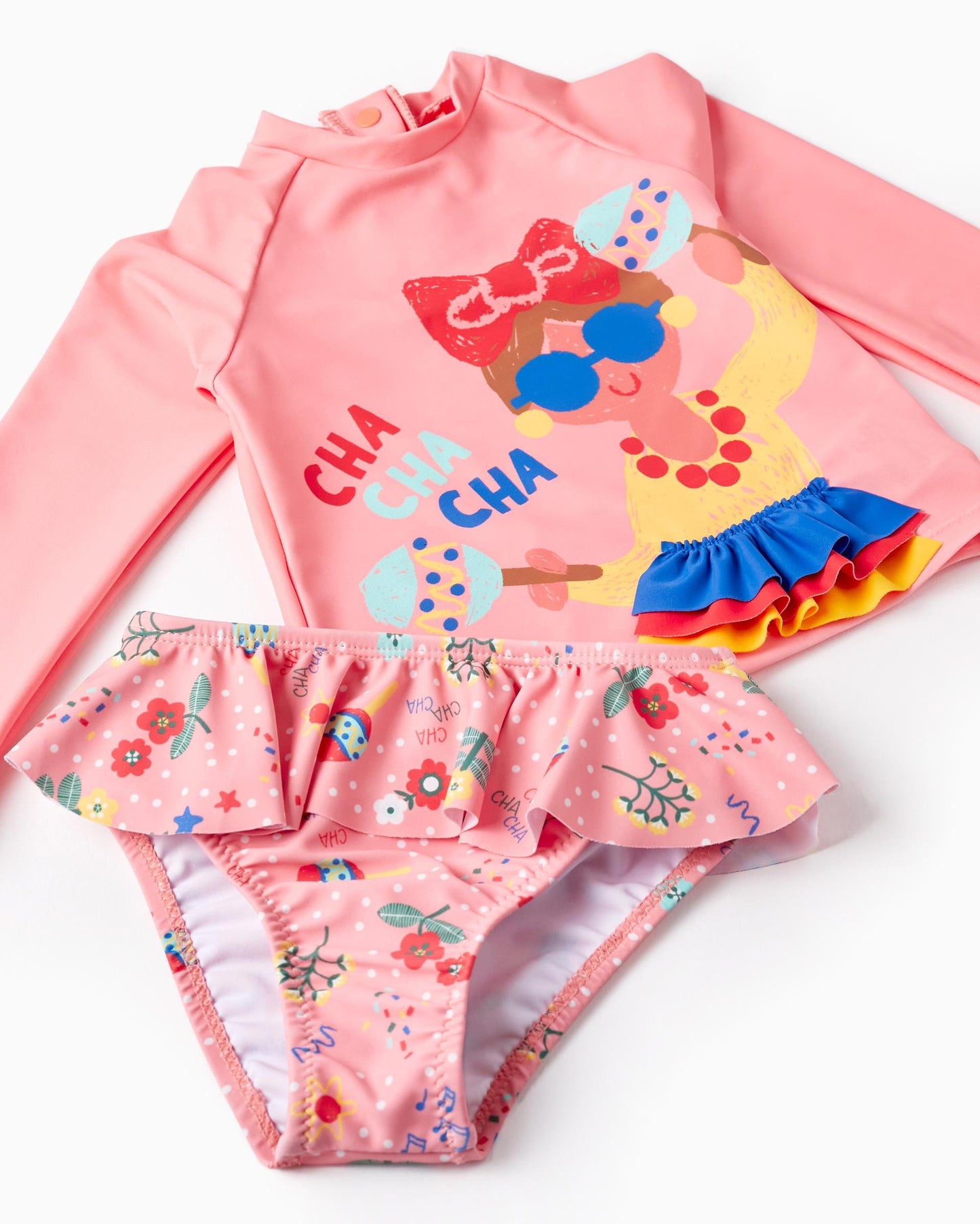 T-shirt + Bikini Bottom UPF80 for Baby Girls 'Cha Cha Cha', Pink