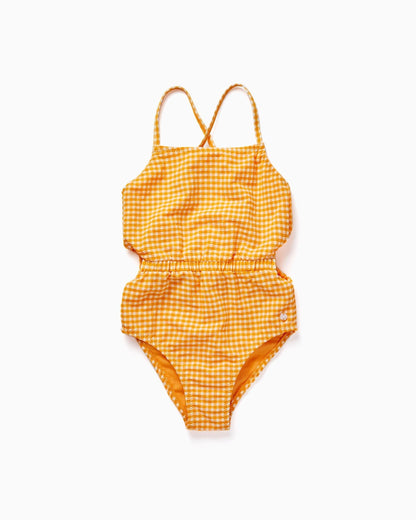 Vichy Swimsuit for Girls, Yellow/White