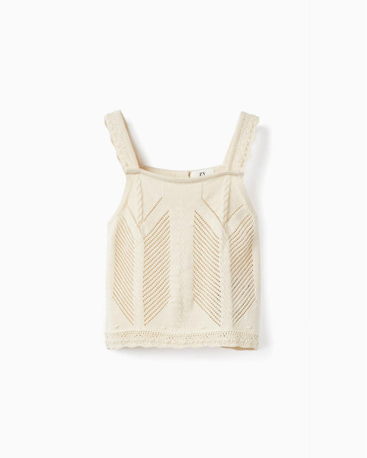 Knit Tank Top for Girls, Light Beige