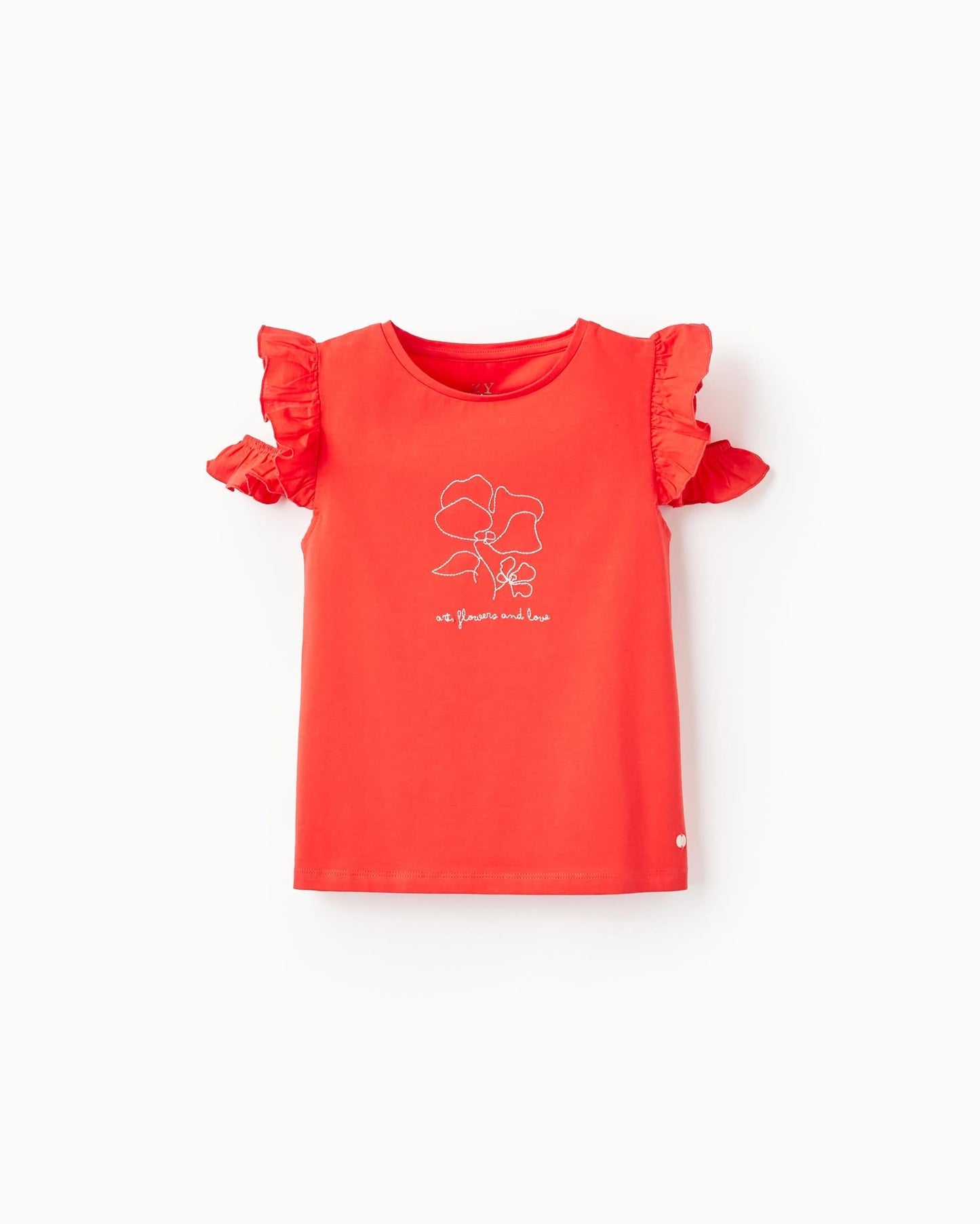 Cotton T-shirt with Ruffles for Girls 'Flowers', Red