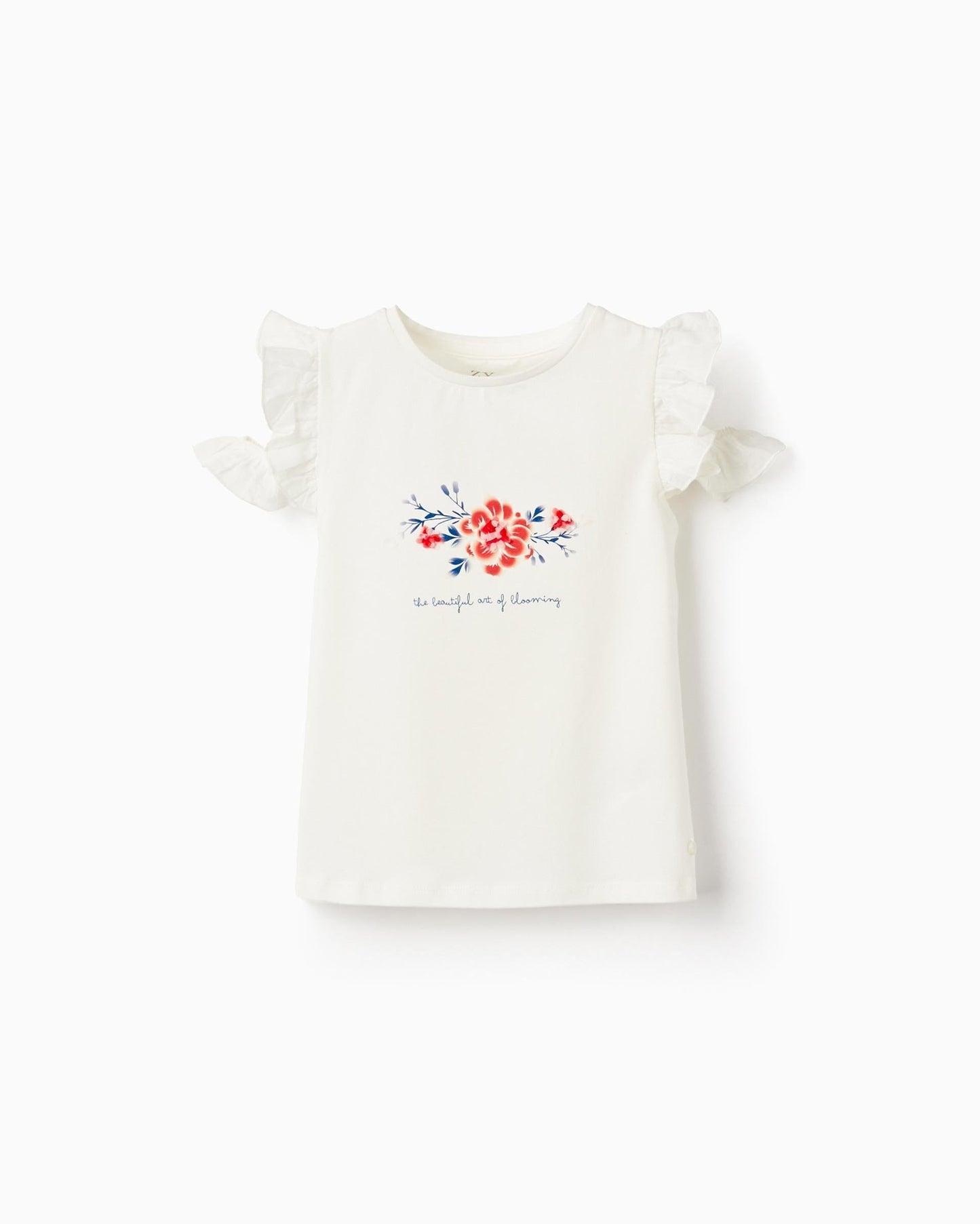 Cotton Off-Shoulder T-shirt for Girls 'Flowers', White