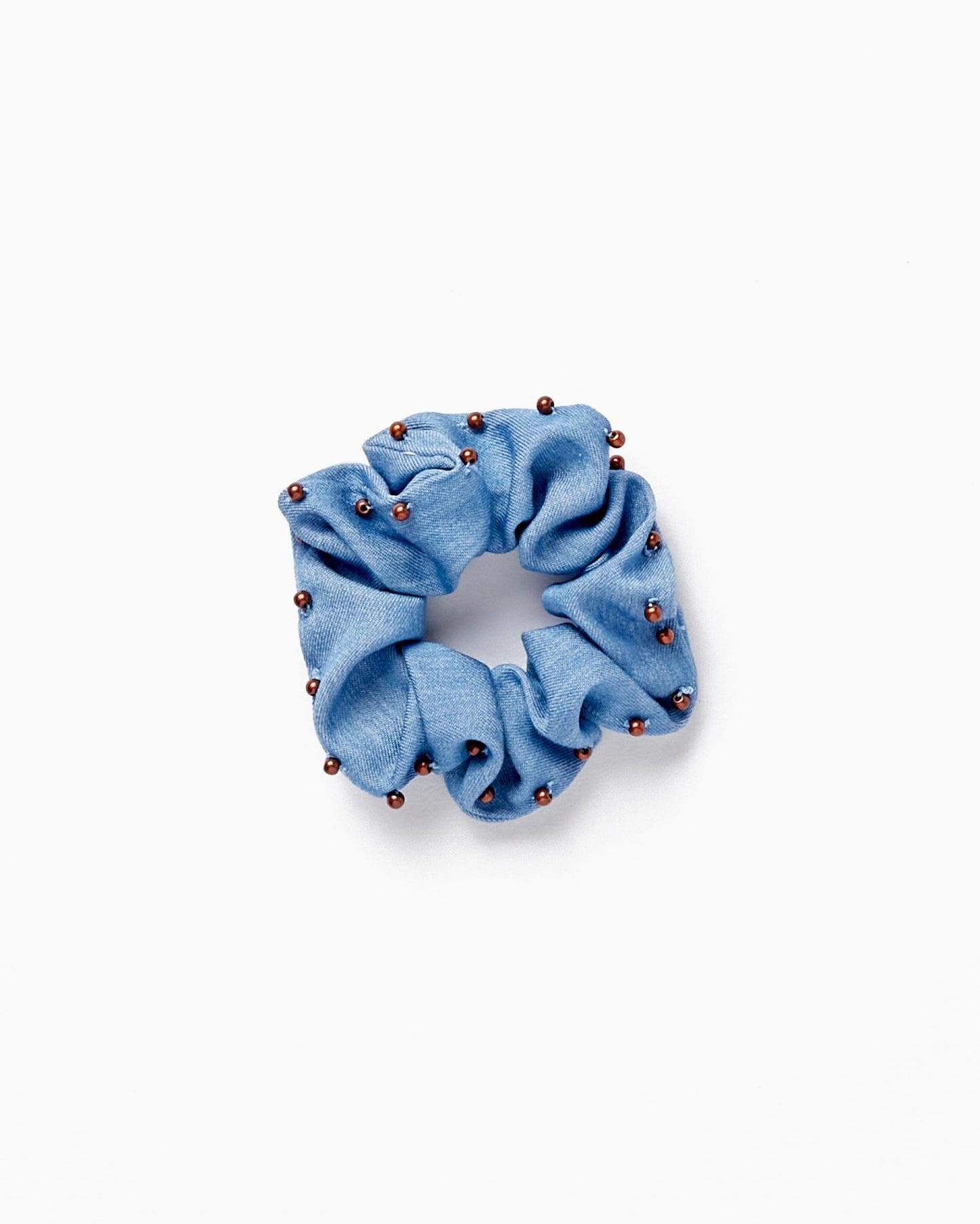 Elastic Scrunchie with Beads for Baby and Girl, Blue/Bronze