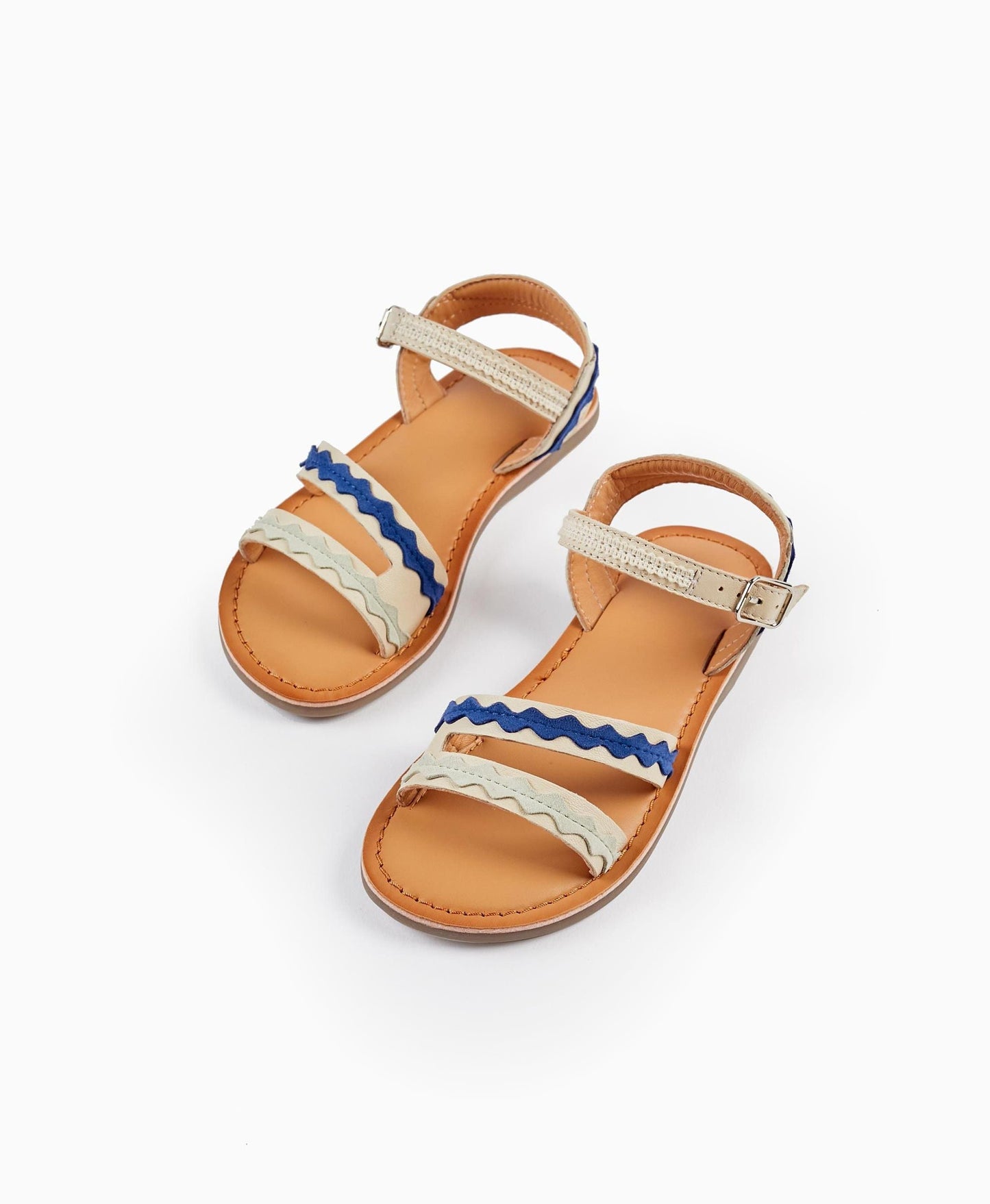 Sandals with Straps for Girls, Beige/Light Blue/Dark Blue