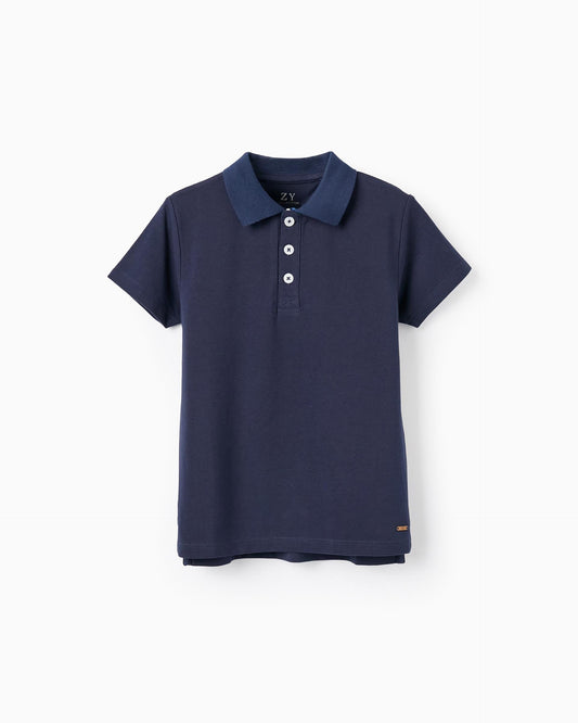 Short Sleeve Polo in Cotton Piqué for Boys, Dark Blue