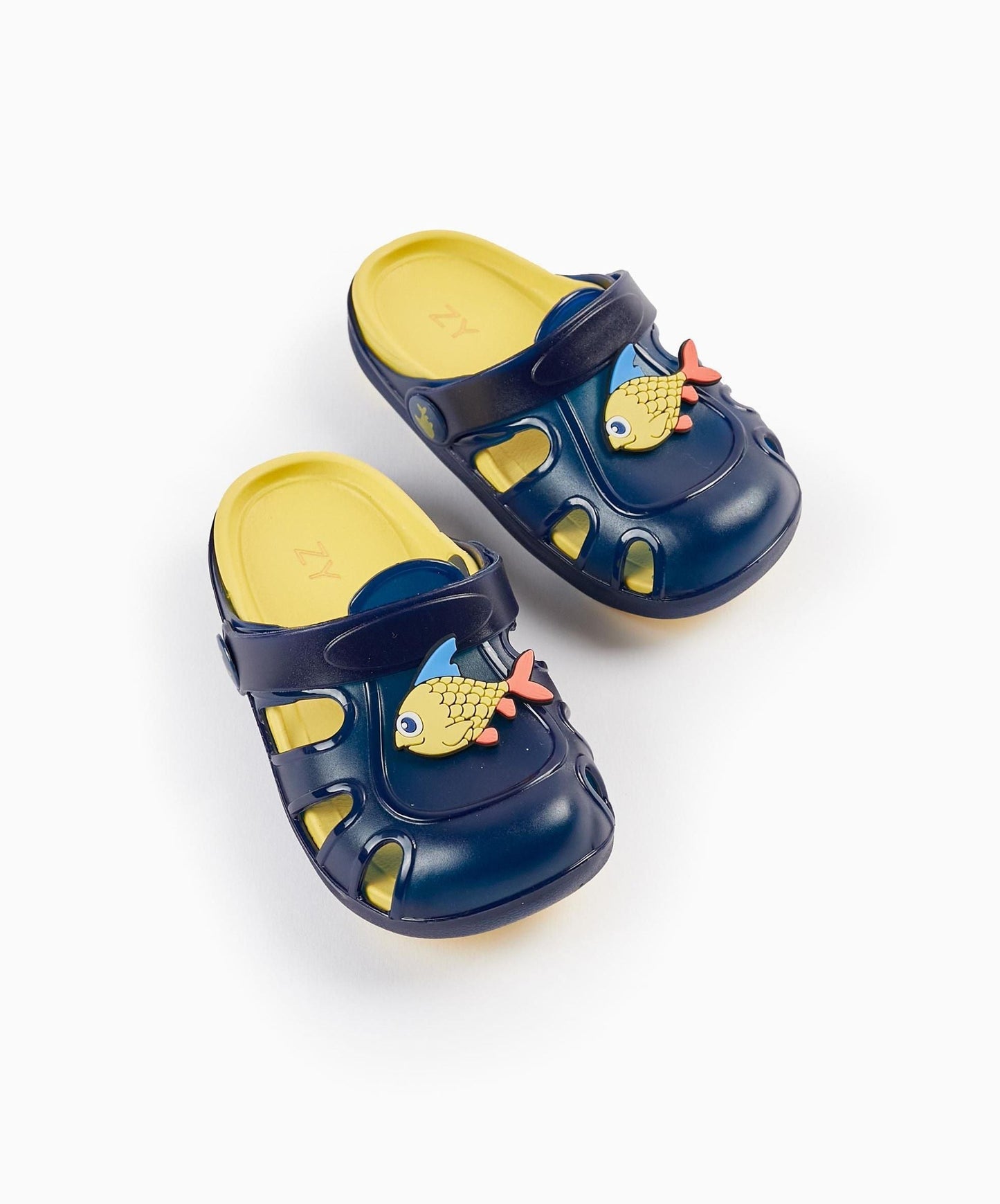 Clogs Sandals for Baby Boy 'Fish - Delicious', Dark Blue/Yellow