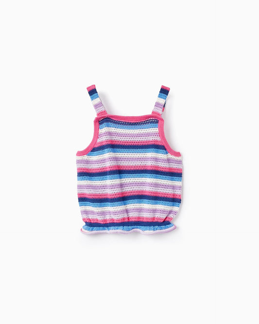 Striped Cropped Knit Top for Girls, Multicolour