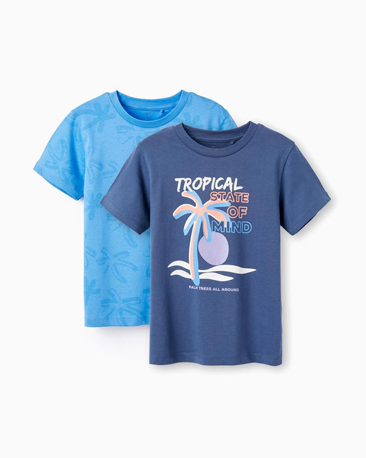 2 Cotton T-shirts for Boys 'Tropical', Blue