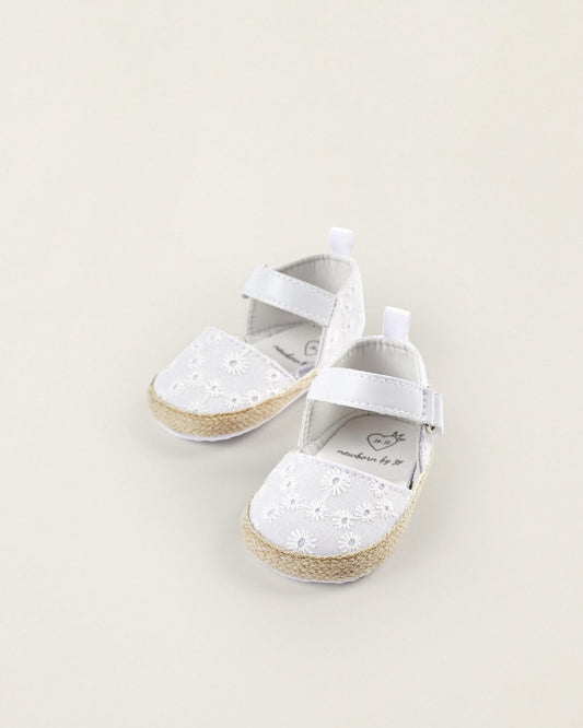 Espadrilles with English Embroidery for Newborn Girls, White