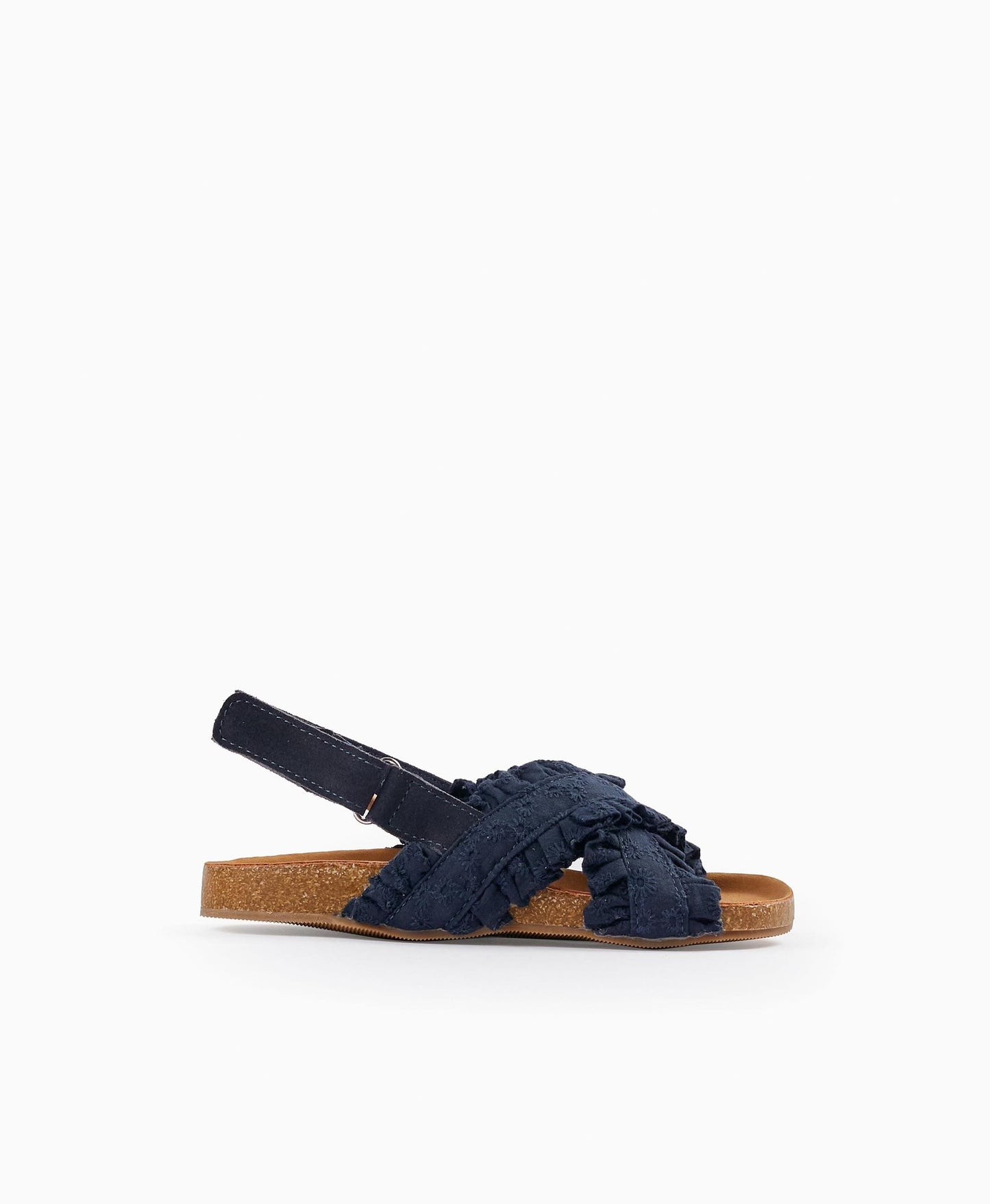 Sandals with Ruffles and Floral Embroidery for Girls, Dark Blue