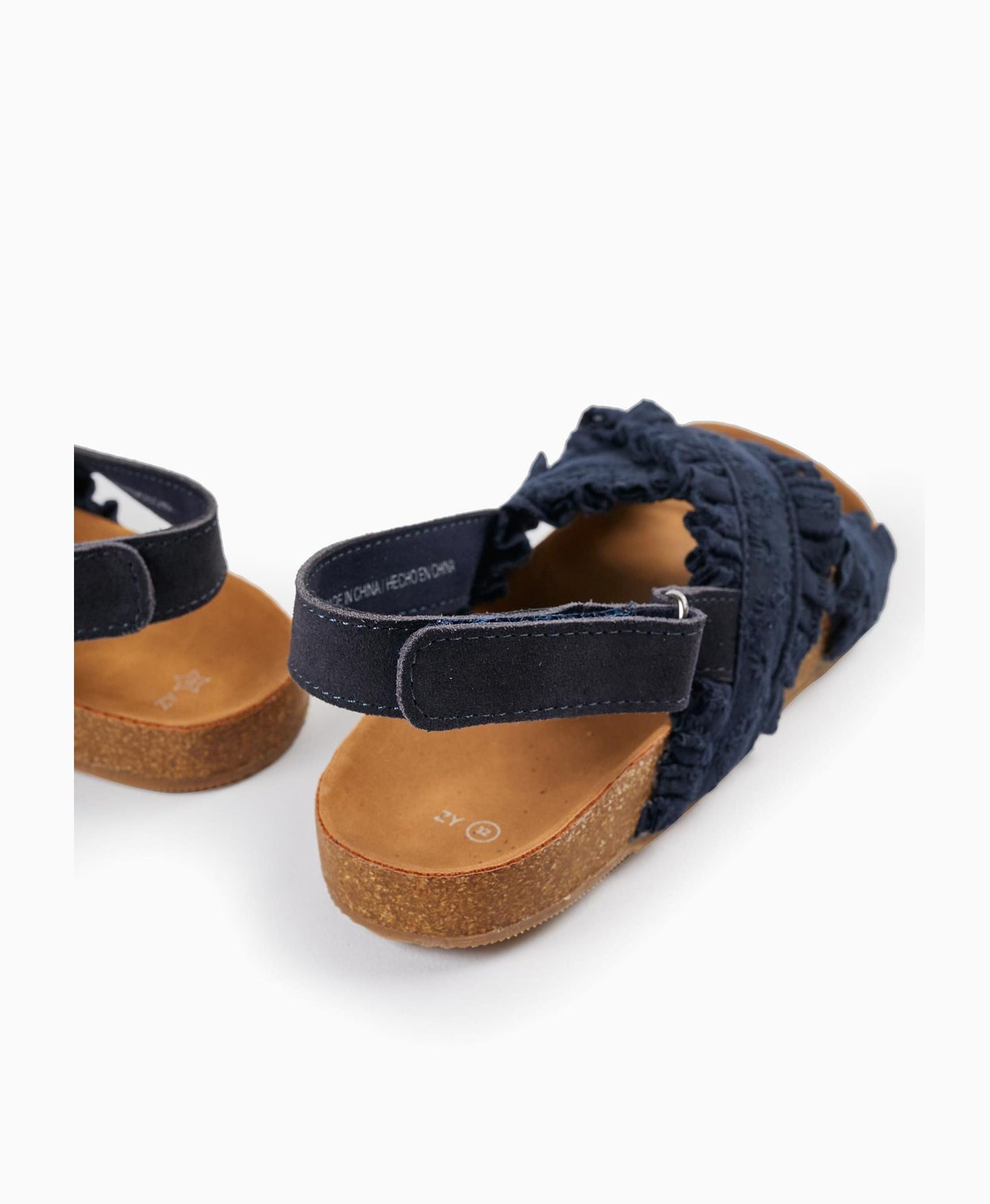 Sandals with Ruffles and Floral Embroidery for Girls, Dark Blue