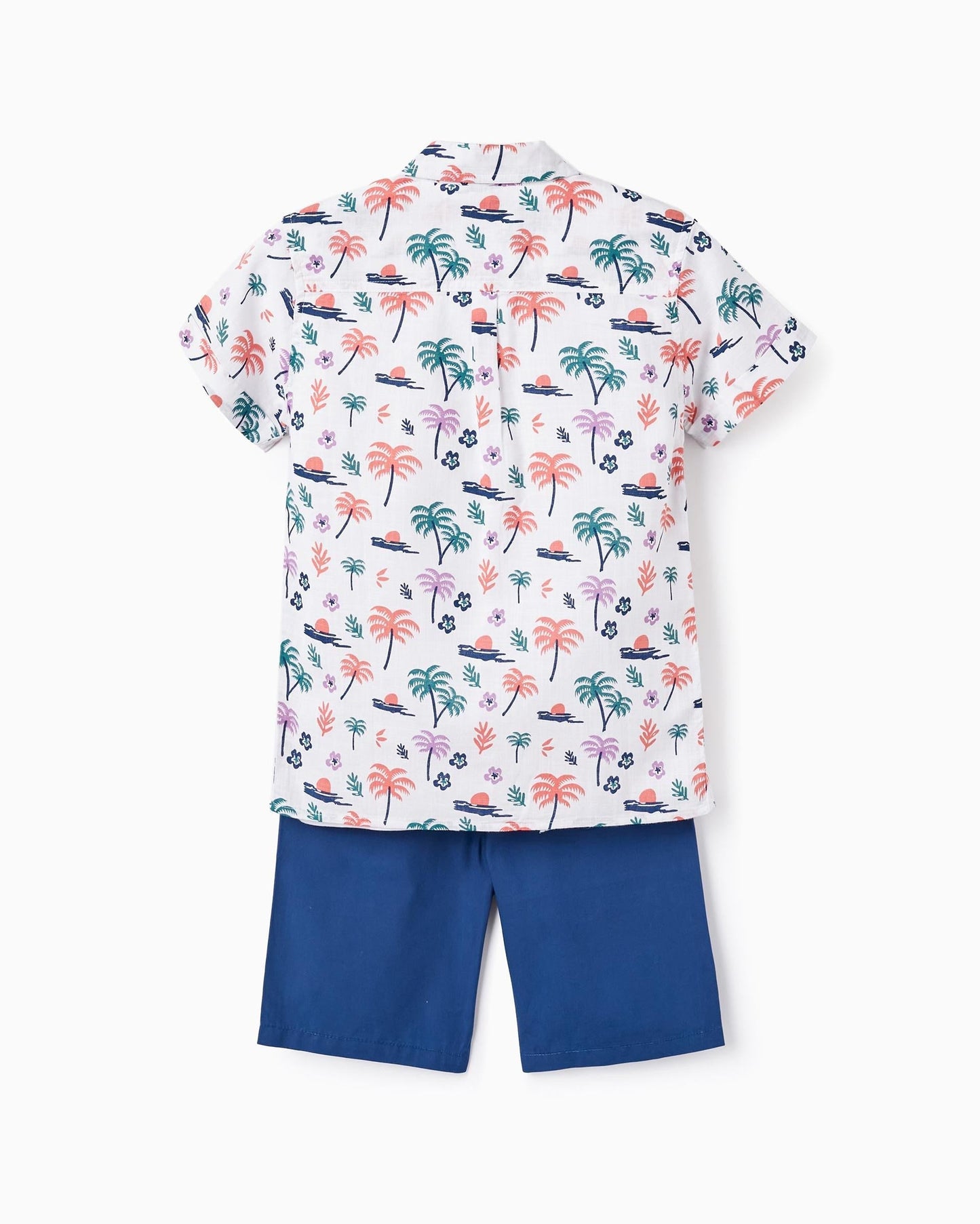 Shirt + T-shirt + Shorts for Boys 'Palm Trees', White/Blue