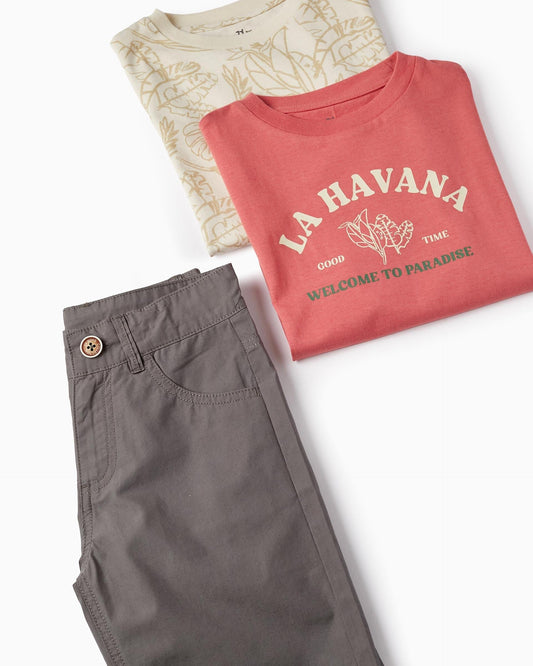 2 T-shirts + Shorts for Boys 'La Havana', Multicolour