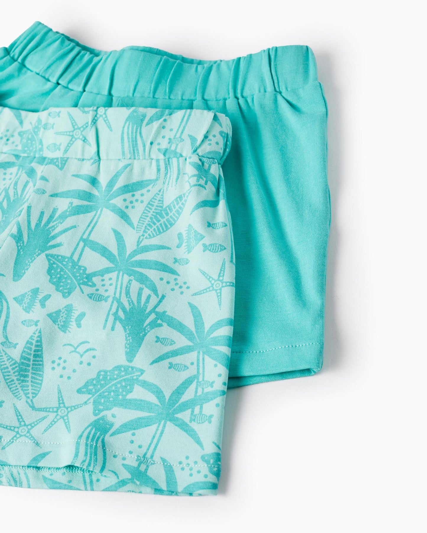 2 Cotton Jersey Shorts for Baby Girls, Aqua Green