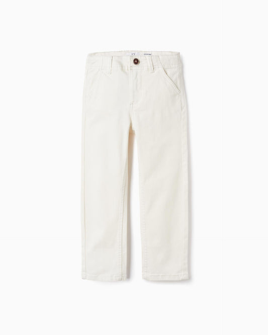 Cotton Twill Chino Trousers for Boys 'Slim Fit', White