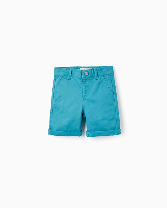 Cotton Chino Shorts for Baby Boys, Turquoise