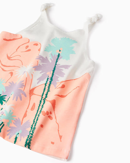 Cotton Top with Print for Girls 'Palm Trees', Multicolour