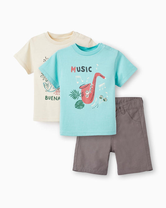 2 T-shirts + Shorts for Baby Boys 'Buena Vista', Multicolour