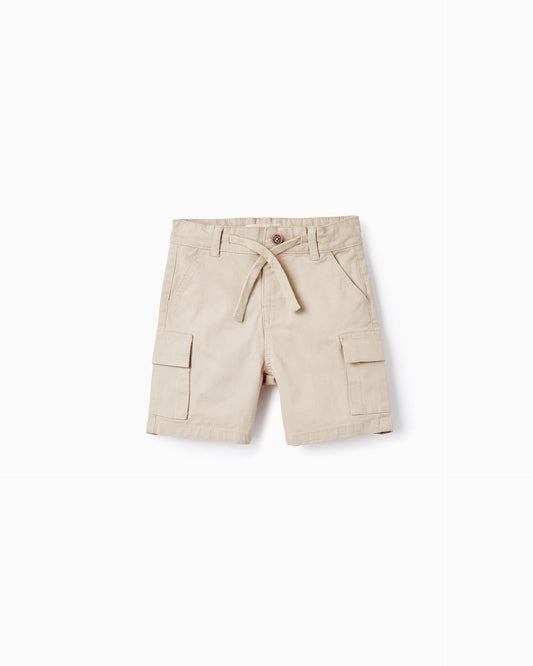 Cargo Cotton Shorts for Baby Boys, Beige