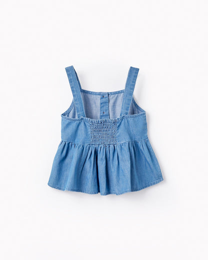 Denim Top with Straps for Girls, Blue